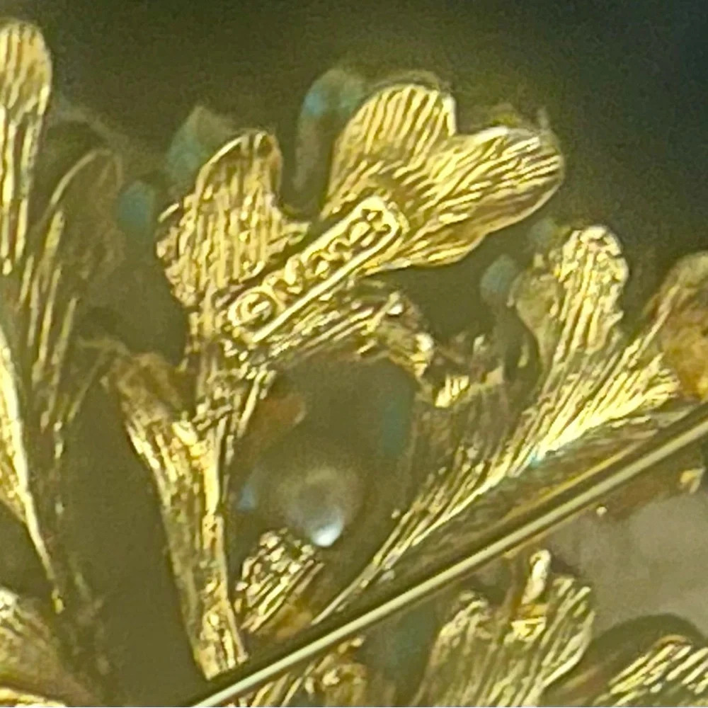 Vintage Monet Brooch Leaf Floral Autumn Fall Faux Pearl‎ Gold Tone Metal